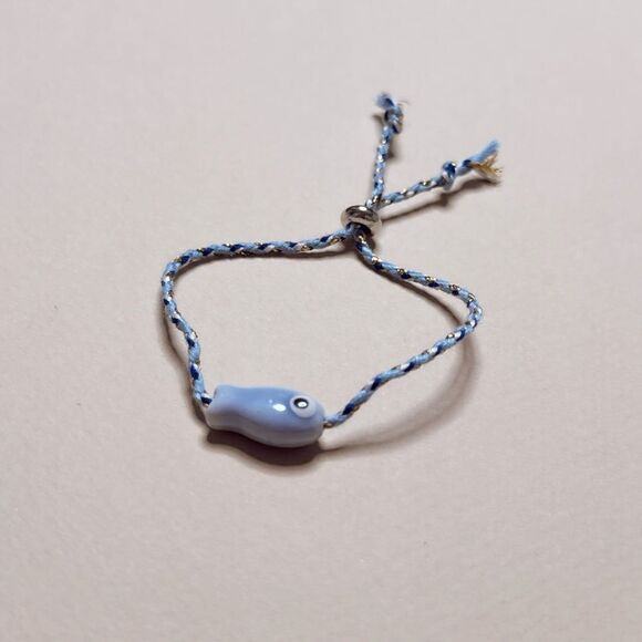 Blue and White Braided Bracelet with Fish Charm S942 - Picture 3 of 3